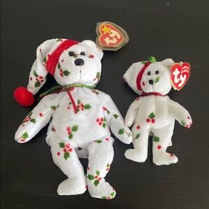 1998 Holiday Teddy - Ty White and Red Stuffed Animals Festive Bears